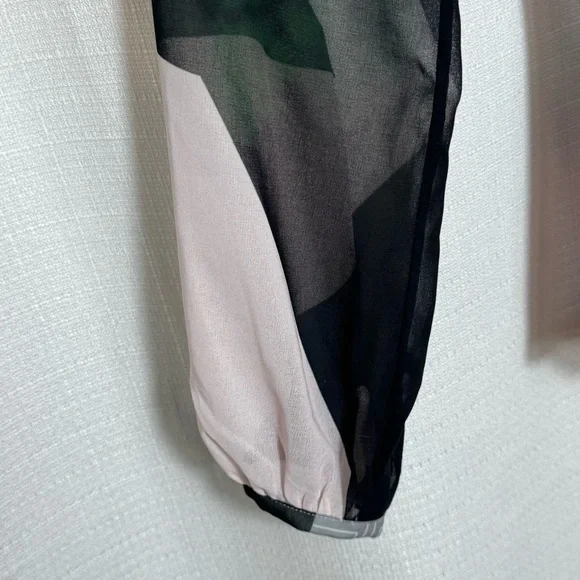 Ted Baker London Sheer Geometric Waterfall Blouse Designer Pink Green Size 1 - Picture 6 of 8